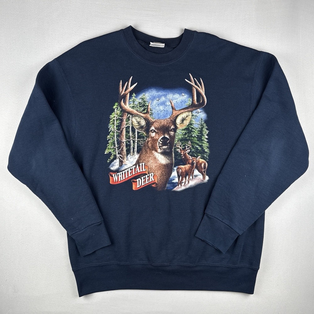 Vintage Whitetail Deer Nature Sweatshirt Mens XL Wildlife Graphic Crewneck